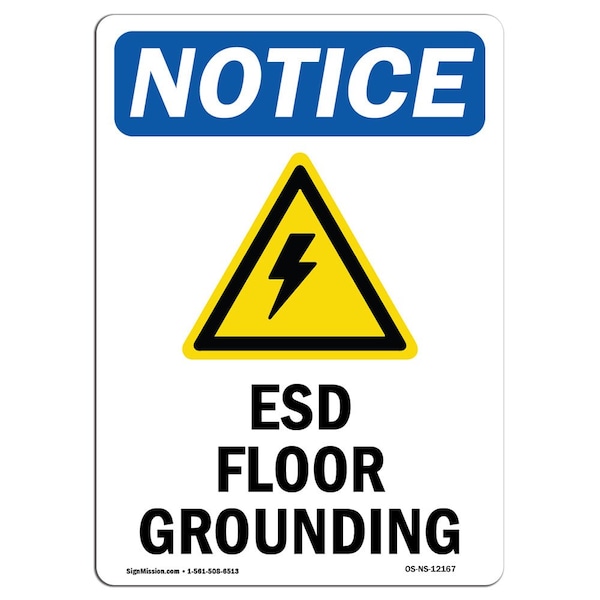 OSHA Sign, ESD Floor Grounding With Symbol, 5in X 3.5in Decal, 10PK, 3.5" W, 5" L, Portrait, PK10